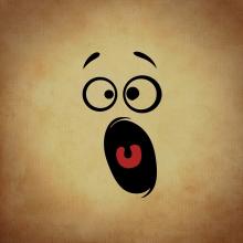 Gasping cartoon face on parchment background