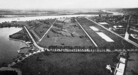 Birds eye view of West Potomac park circa 1912, prior to construction of the Lincoln Memorial