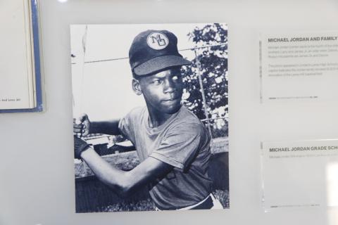 Young Michael Jordan playing baseball