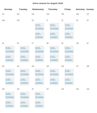 calendar with bookings