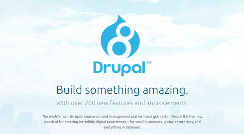 Drupal 8 slide with logo and copy that reads Build something amazing.